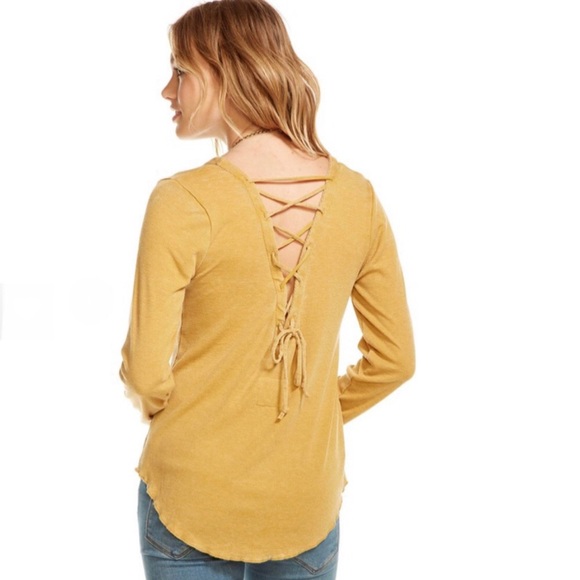 Chaser | Ribbed Long Sleeve Tee Laced Up Back. Shirt Tail Tee. Size Small. - Picture 13 of 14